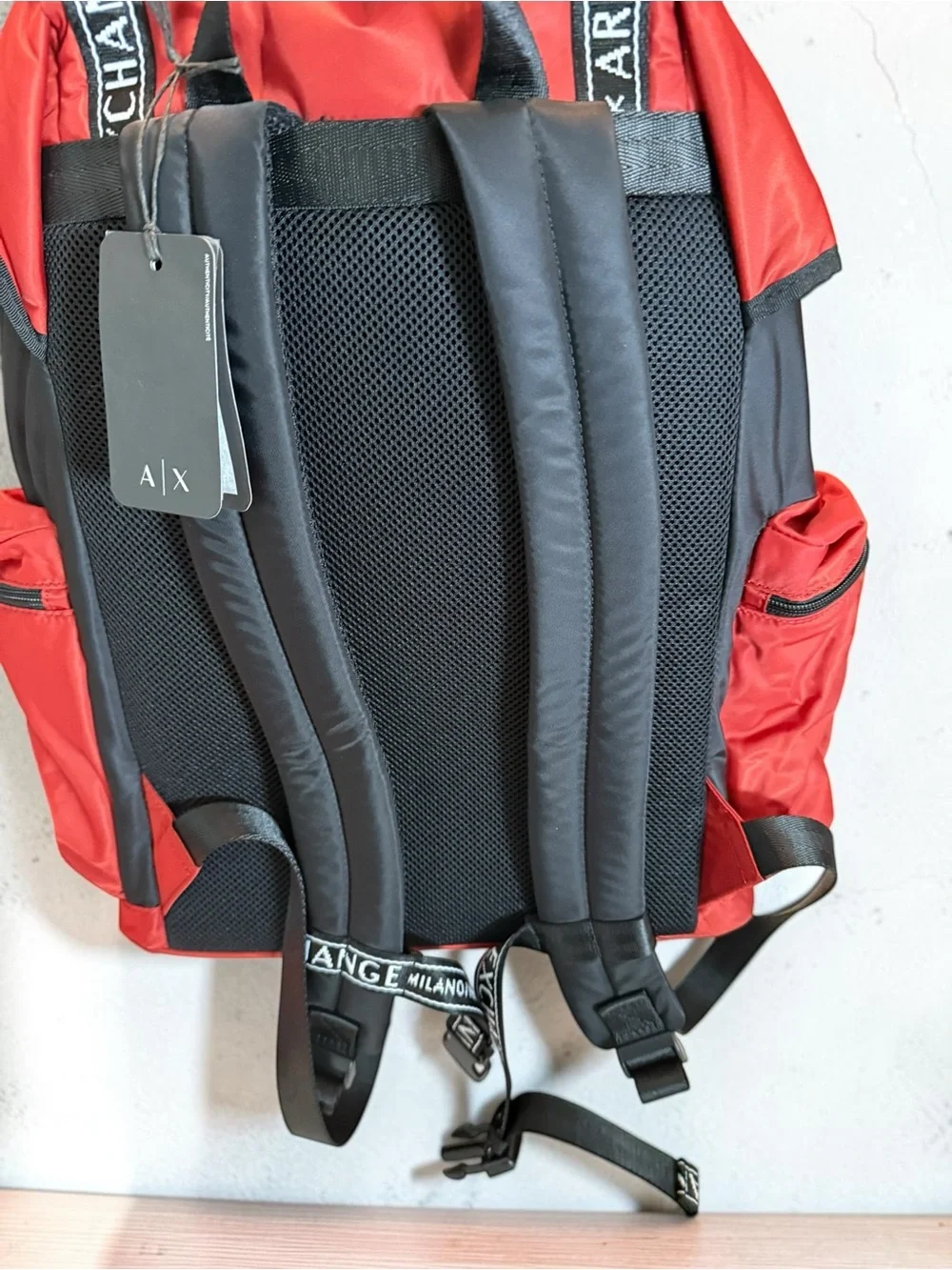 NWT Armani Exchange Burnt Orange and Black Nylon Drawstring Backpack